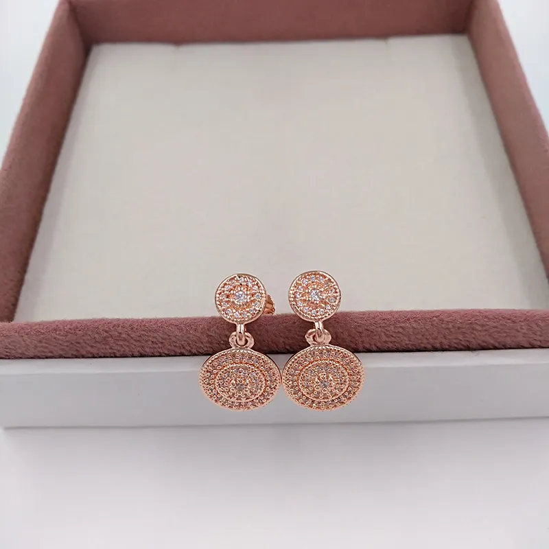 Hot Designer Biżuteria Autentyczne 925 Sterling Silver Radiant Elegance Drop Rose Gold Diamond Stud Kolczyk Pandora Kolczyki Luksusowe Kobiety Walentynki Gift 280688 Ksz