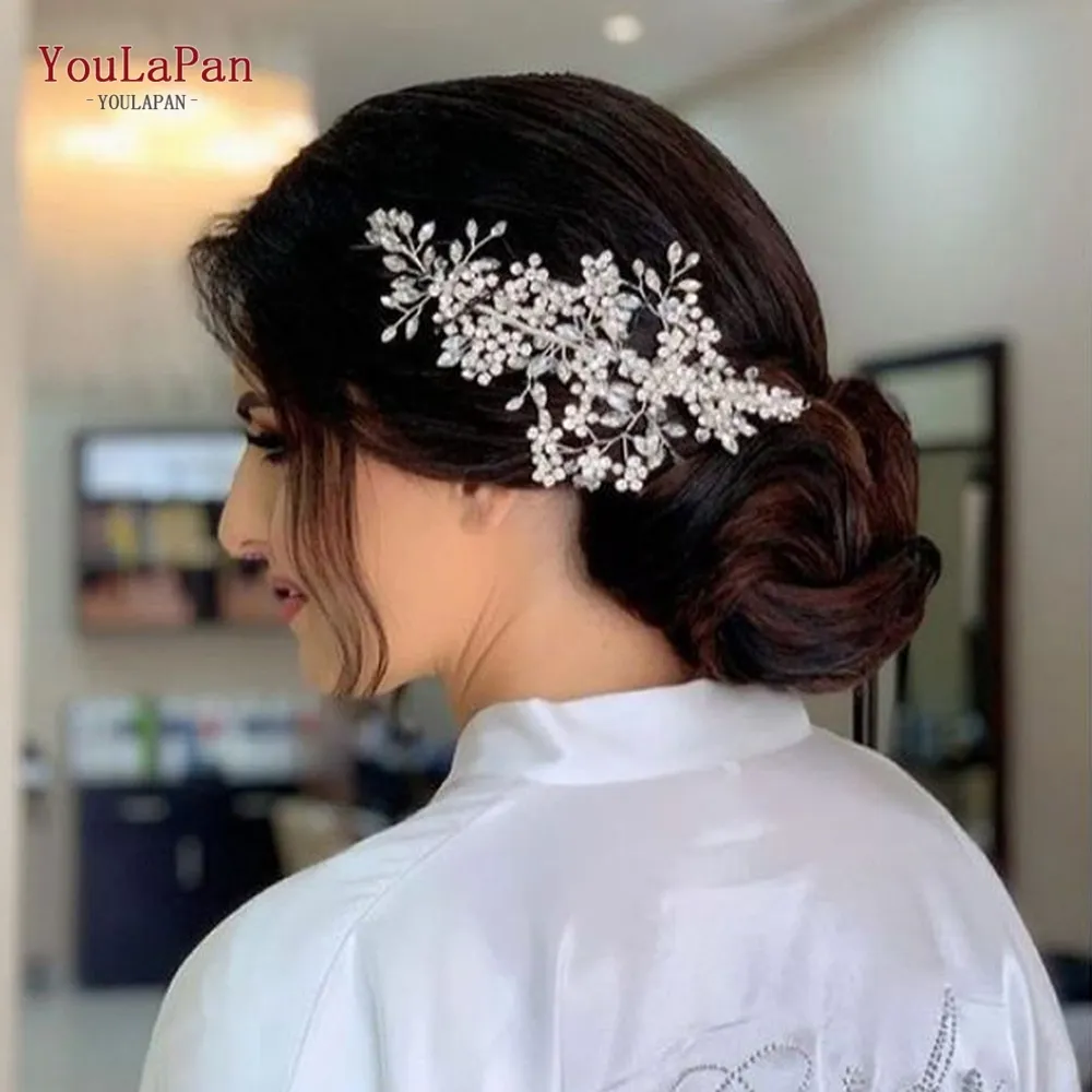 YOULAPAN HP253 Luxo Cristal Nupcial Headpiece Floral Cabelo De Casamento Vine Clip Festa De Prom Cabelo Jóias Noivas Acessórios De Cabelo J0113