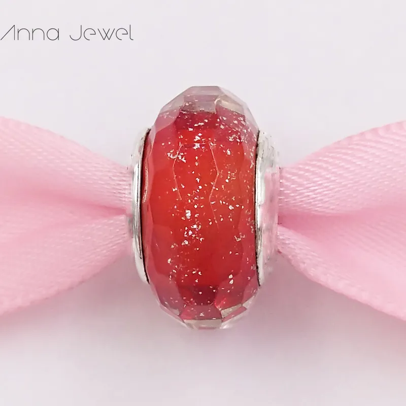 DIY charme pulseiras jóias pandora murano espaçador para pulseira fazendo pulseira vermelho shimmer facetado vidro espaçador de vidro para mulheres homens presentes de aniversário festa de casamento 791654