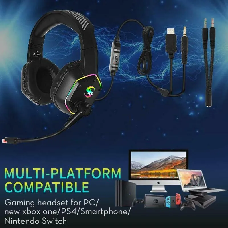 Новая игровая гарнитура 35 мм K15 Gaming Headset светодиод с микрофонами Hearpet Великолепный свет для PC ноутбука PS4 Slim Xbox One X S5711262