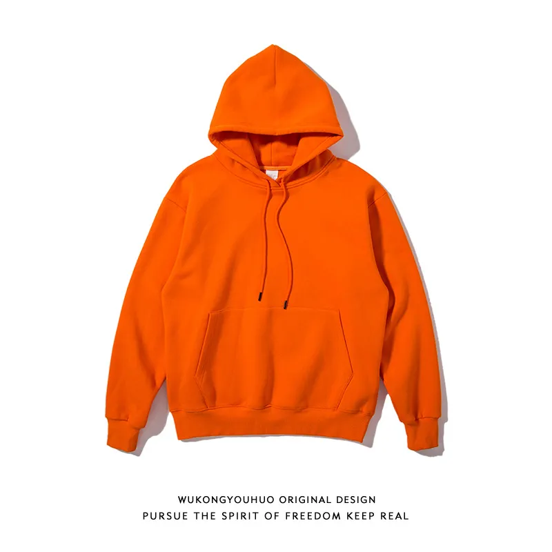 E-Baihui 2021 European American Sweatshirts Höst Ny enkel jacka Herr Enfärgad Orange Huvtröja Lös Plus Sammet Casual Topp LMWY201