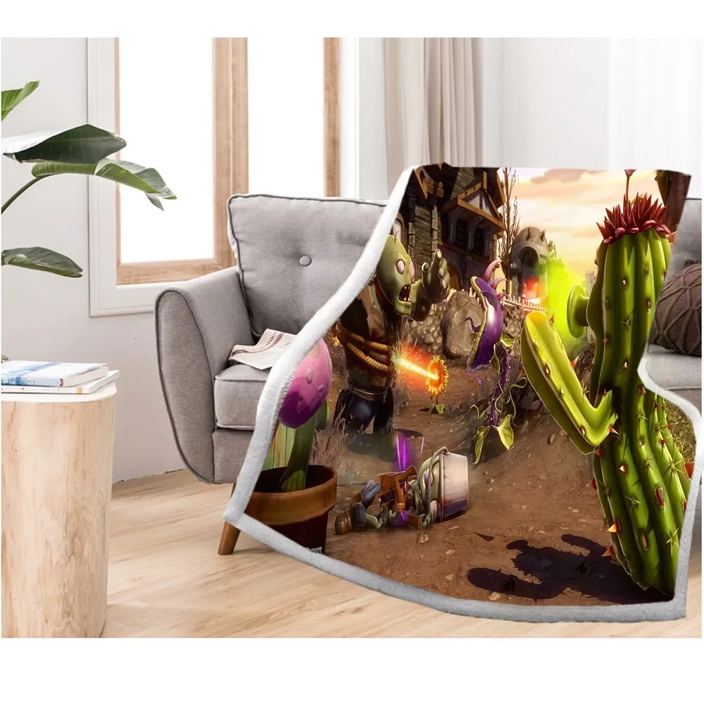 Plantas vs zumbis sherpa velo cobertor dos desenhos animados inverno quente cama de viagem cobertor para casa no sofá cama 150x200cm 2011132625