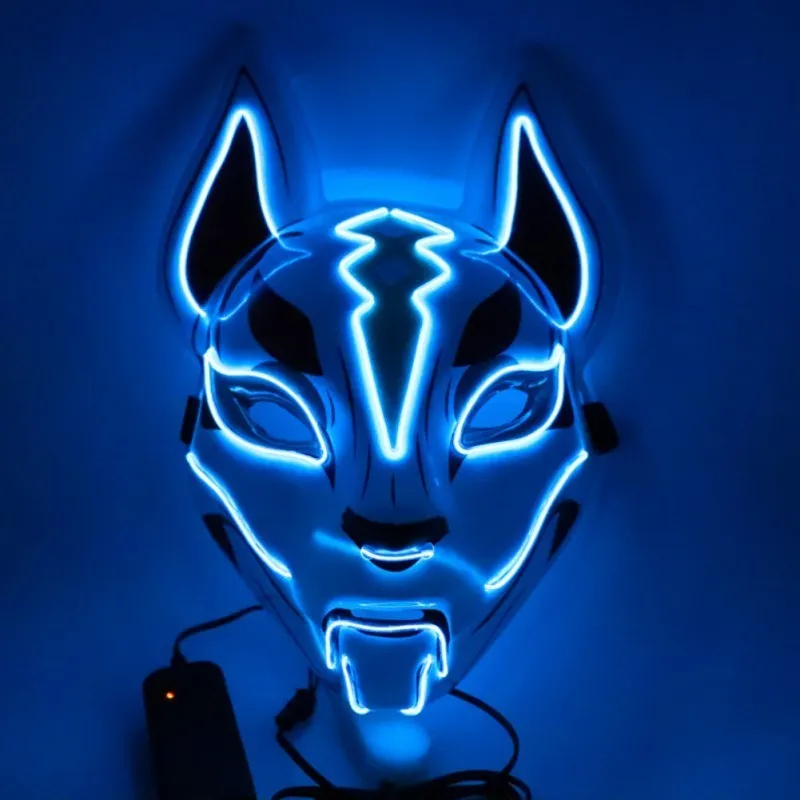 Costume Props Neon Led Luminous Joker Mask Carnival Festival Light Up EL Wire Mask Japanese Fox Mask Halloween Christmas Decor Y203818505