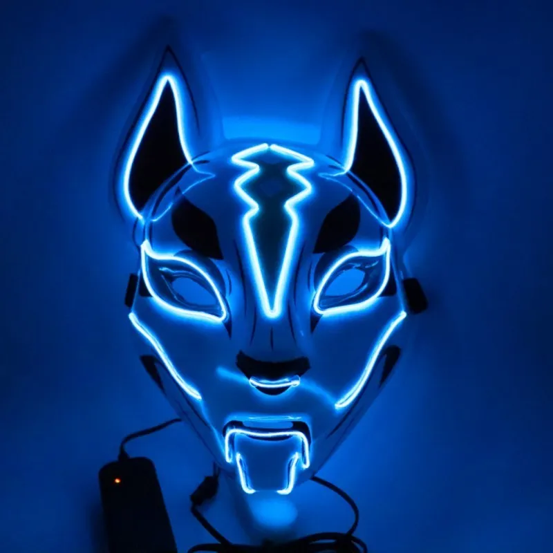 Kostuum Props Neon Led Luminous Joker Mask Carnival Festival Light Up El Wire Mask Japans Fox Mask Halloween Christmas Decor Y204819084