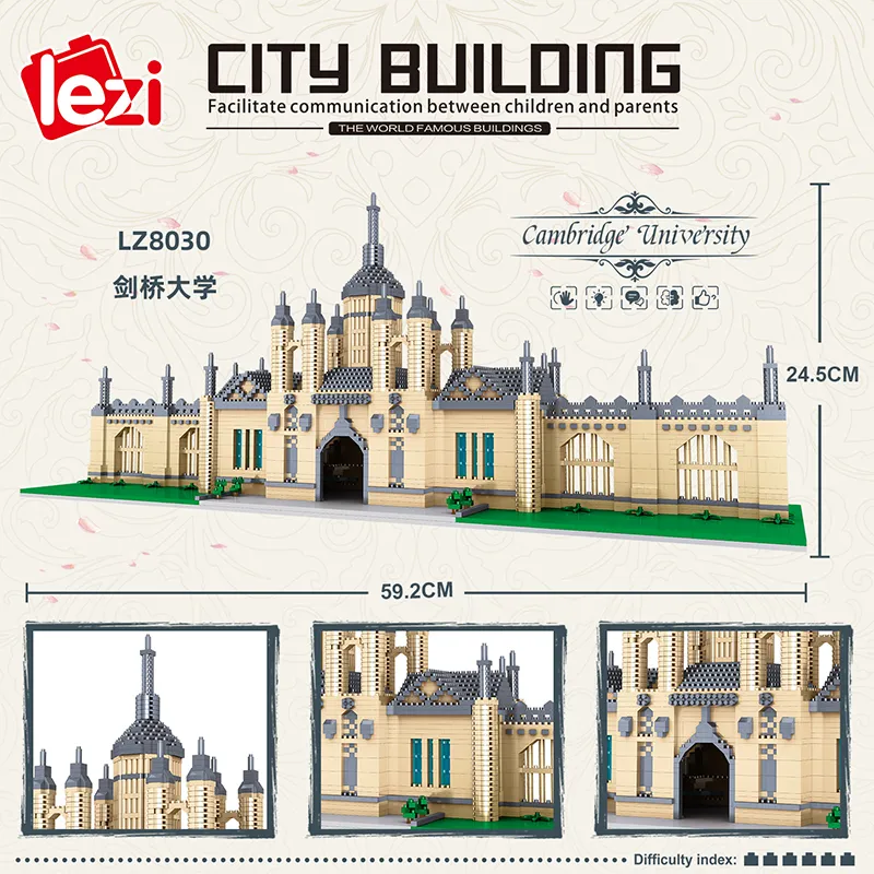 Mini micro blocco Oxford taj mahal Diamond building Great Wall China architettura Università Cambridge Londra Parigi Torre Eiffel Q1126