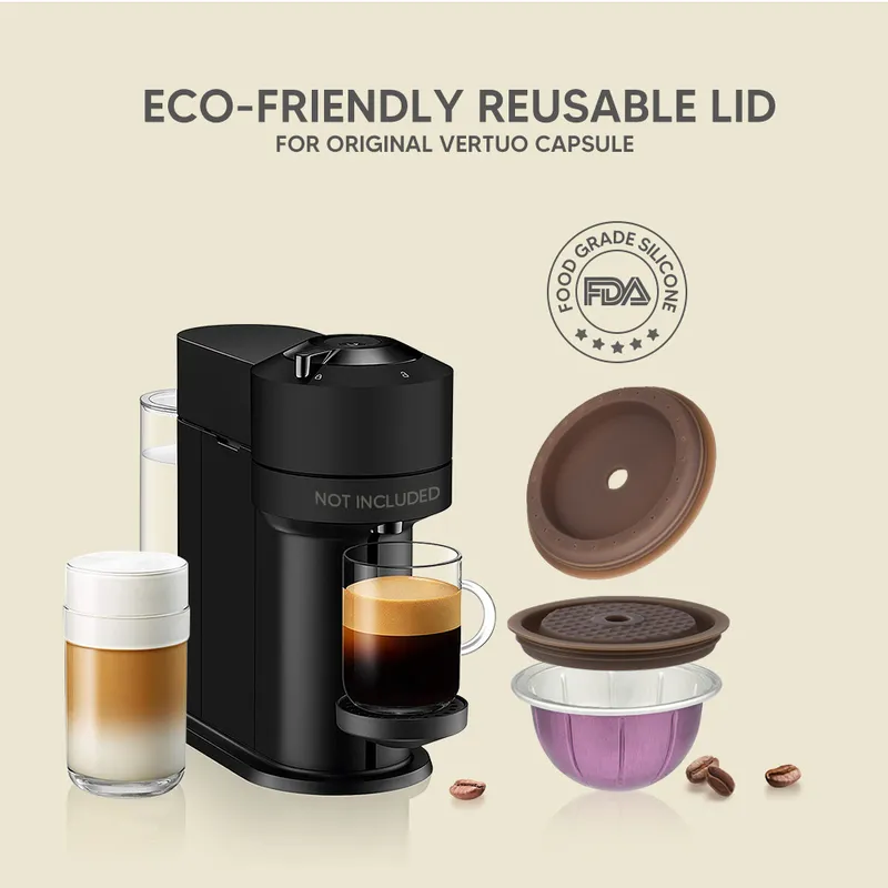 Icafilas för Nespresso Vertuo Nästa återanvändbar Kaffekapsel Lid Pod Cover Food Grade Silicone Lid 220309