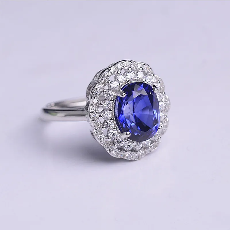 Diamant kleur sieraden armband tanzaniet bloemblaad ring blauw kristal hanger vier klauw saffier oorr earring sieraden set3457