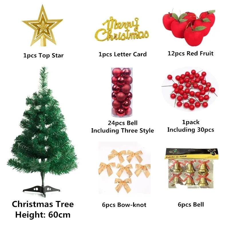 LBSISI Life 60 cm Weihnachtsdekorationsbaum mit 51 hängenden Ornamenten und Zubehör, feiern Sie hochwertige künstliche Y201020