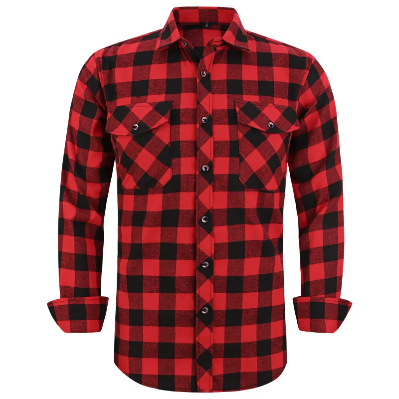 Men's Plaid Flannel Shirt Spring Autumn Male Regular Fit Casual Long-Sleeved Shirts For USA SIZE S M L XL 2XL 220215