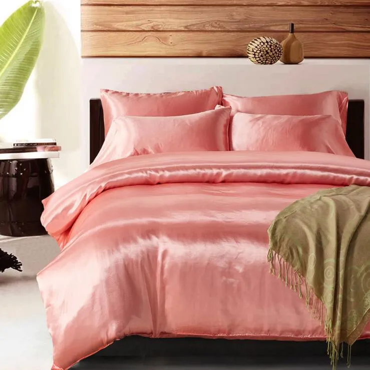 Bettwäsche-Sets aus 100 % hochwertiger Satin-Seide, flach, einfarbig, UK-Größe, 3-teilig, Bettbezug, Bettlaken, Kissenbezug265 r