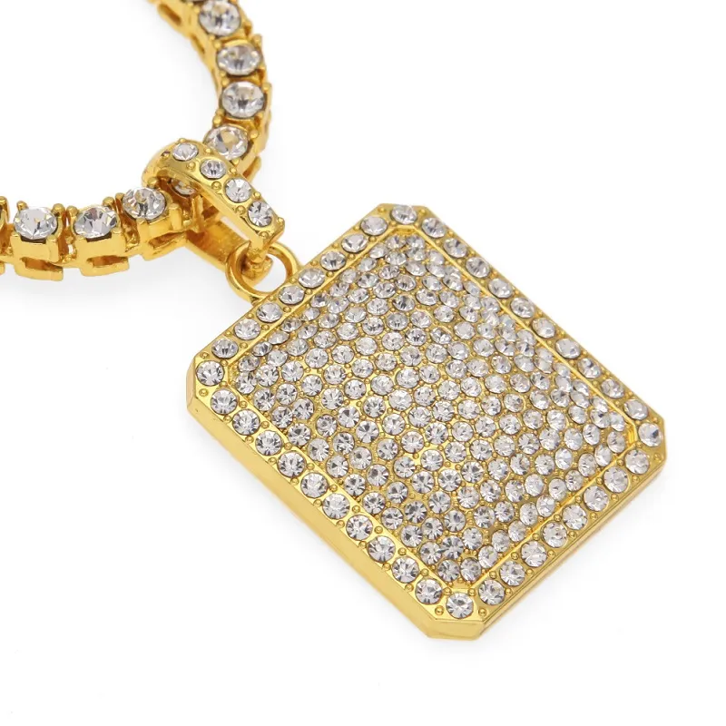 Męski szyjnik bioder biżuteria Moda Moda Złota mrożona łańcuch pełny rhinestone etykiet dla psów naszyjniki 2255