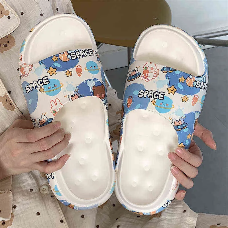 2022 Leuke Melkkoe Cloud Slippers Eva Strand Zomer Kussenslid Kawaii Sandalen Schoenen Platform Home Badkamer Douche Flip Flops Y220214