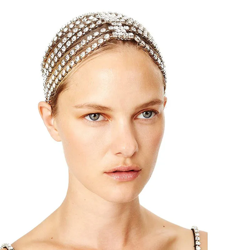 StoneFans Trendy Strass Haaraccessoires Ketting voor Vrouwen Sieraden Elegante Volledige Kristal Kwastje Haarbanden Lange Ketting Hoofddeksels W01216S