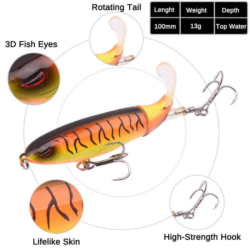 Whopper Plopper Fishing Bait 11cm 13g/15g/35g Catfish Lures For Tackle Floating Rotating Tail Artificial 211224