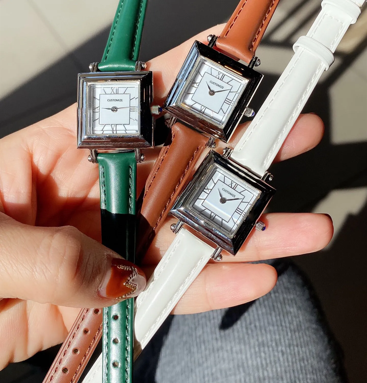 Классические женщины геометрические квадратные наручные часы из нержавеющей стали римские цифры часы женские кварцевые часы реальный кожаный ремешок