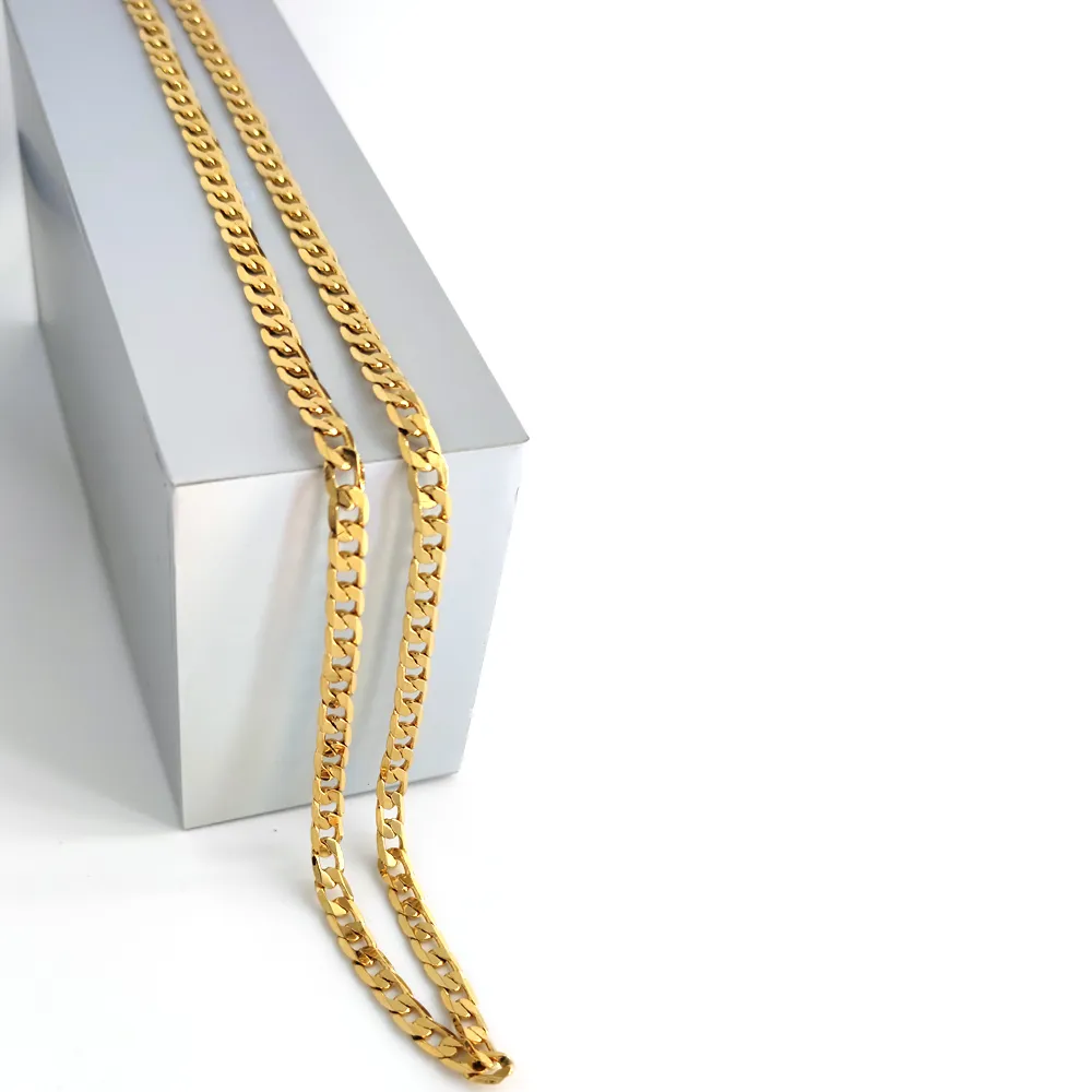 18 K Solid Yellow Gold Filled Curb Cuban Link Chain Necklace Curb Italian Stamp 750 Men's Women 7mm 75cm Lång hip-hop2449