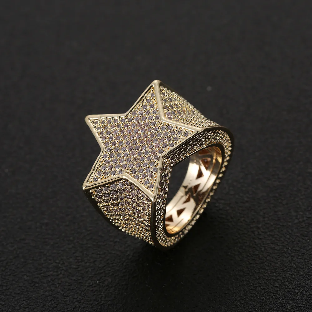 Anello Star Men 18 K CAMPIO DI COPPER COOLI SIGNORE GOLD COLLE FULLI ZIRCIO FASHIO HIP HOP ROCK GIETY311Z