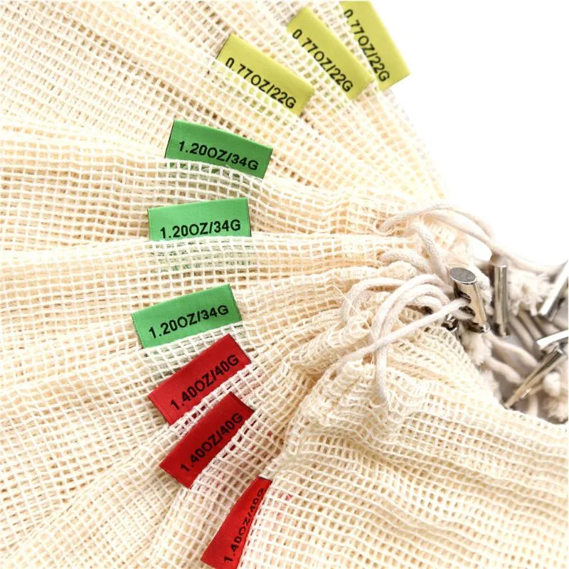 set Reusable Mesh Produce Bags Non Plastic Cotton Vegetable Bags Washable See-through Drawstring For Shopping FP296W
