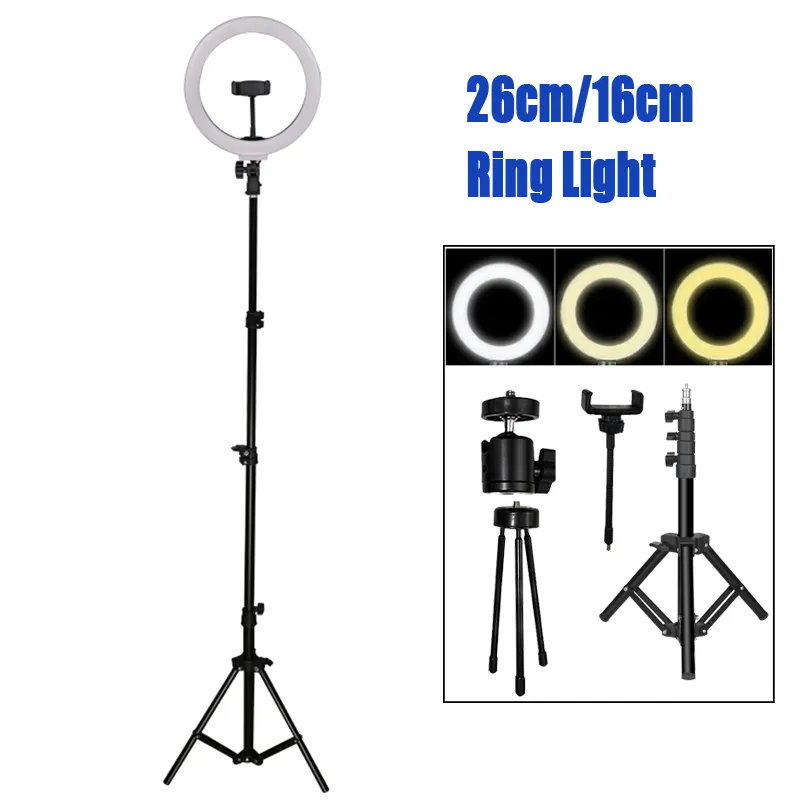 26 cm / 16 cm LED Światło Ściemniane fotograficzne Oświetlenie aparatu Telefon Studio Selfie Ring Lampa Statyw Tabela Dla Makeup Live Video