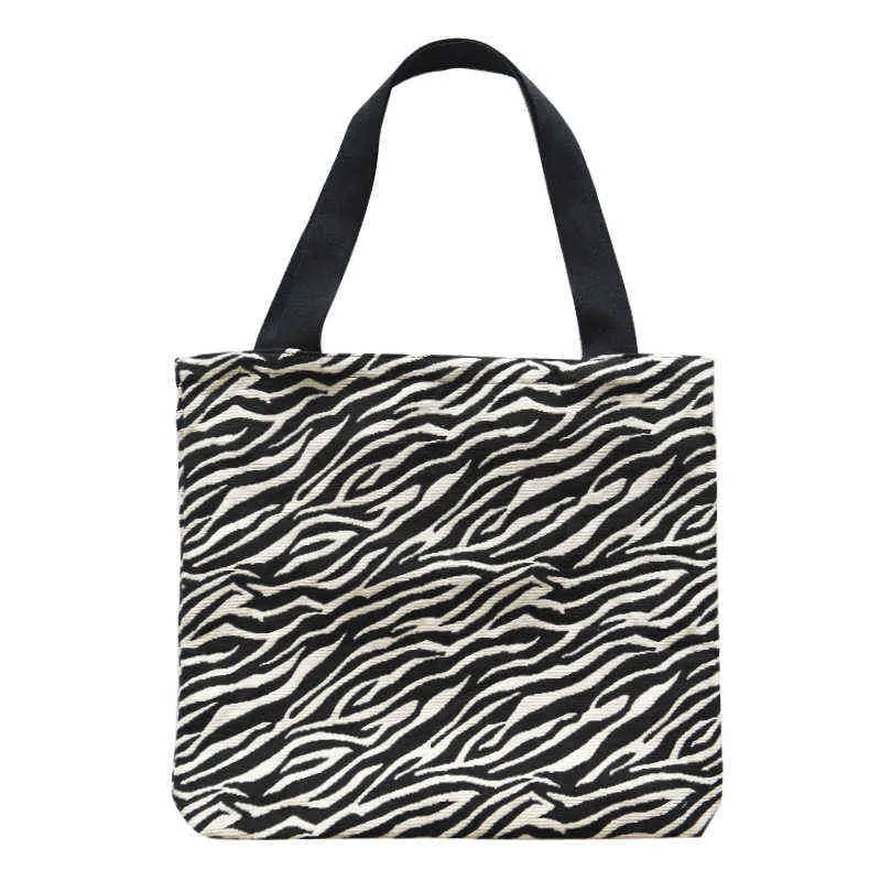 Shopping s Hot Sell New Zebra Pattern Casual Tote Large-capacity Canvas For Women Shoulder Ladies Shopper Bag Bolsa Mujer 220310