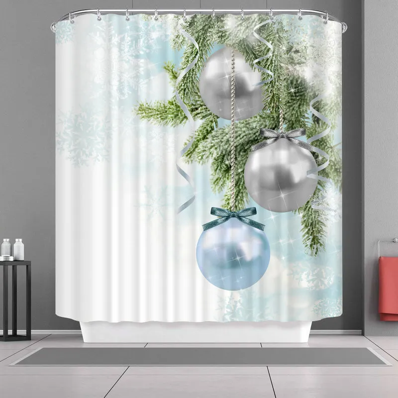 Frohe Weihnachtsbäume Weihnachtsmann Duschvorhänge Badezimmer Vorhang Badeprodukte Badezimmer Dekor mit Haken Wasserdicht LJ201130