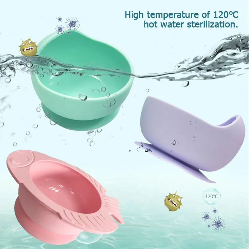 Baby Silicone Table Seary Strong Sucker WaterProog Bowl Spoon Set Children Sug Bowl Baby Food Bowl Baby Feeding Tableware2656645