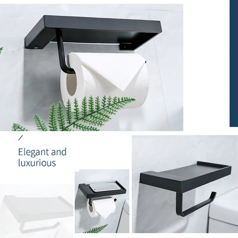 Schwarzer Toilettenpapierhalter mit Regal im nordischen Stil, kurze wasserdichte Toiletten-/Küchenrollenaufbewahrung, Papieraufhänger, Badezimmer-Zubehör T200425