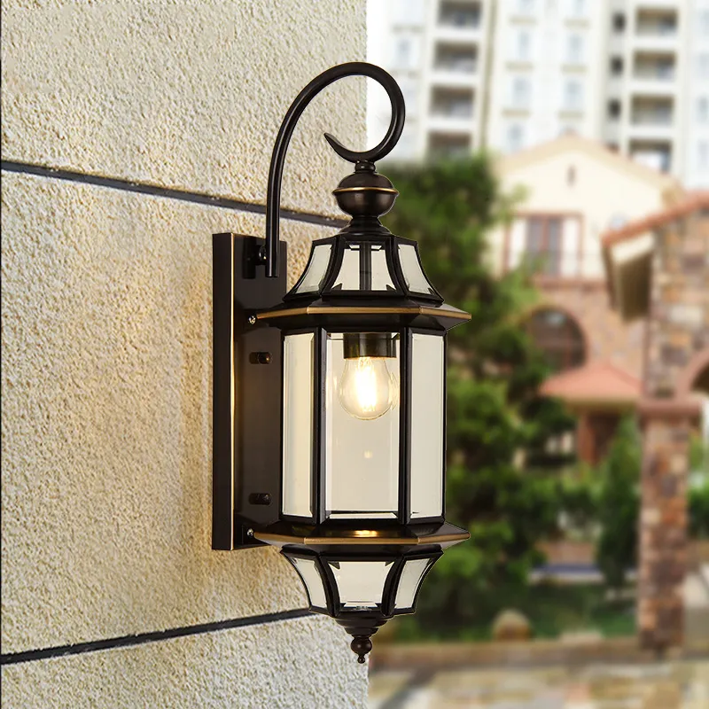 Europeu ao ar livre luz de parede à prova dwaterproof água ferrugem retro cobre luminárias simples villa pátio varanda corredor vidro e27 parede mount236h