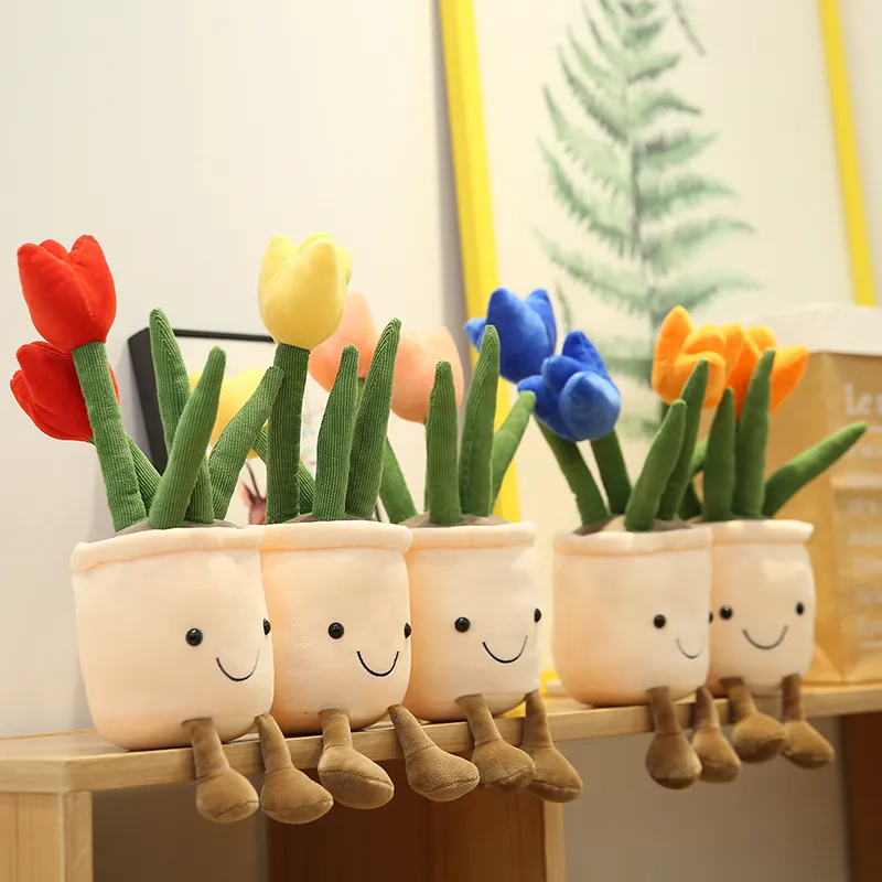 Simulation Tulip Plants Plush Toys Room Decor Stuffed Creative Potted Flowers Pillow Soft Doll for Girls Kids Birthday Gift 35cm 26990759