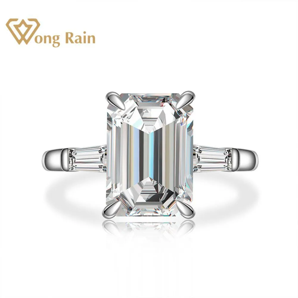 Wong Rain 925 Sterling Silver Emerald Cut이 만든 Moissanite 보석 웨딩 약혼 다이아몬드 링 고급 보석 전체 Q121318P