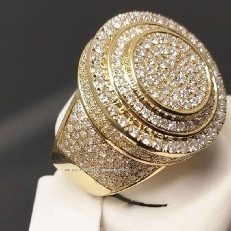 Neuer vergoldeter Diamantring für Herren, modisch, modisch, Business-Ringe, Herren-Verlobungsringe, Handschmuck, Großhandel