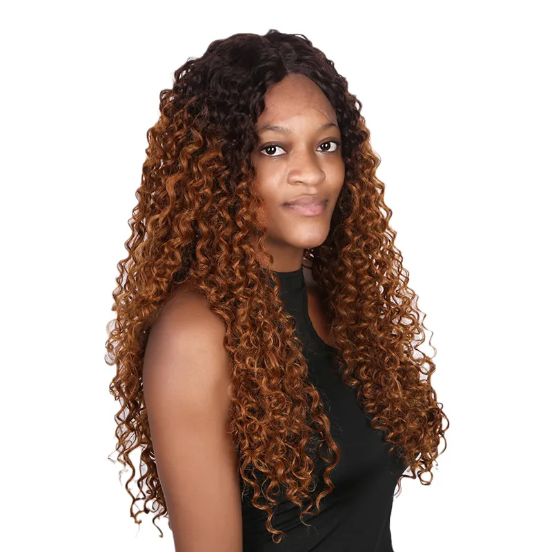 30 Inches Kinky Curly Synthetic Lace Front Wig Ombre Color T Part Simulation Human Hair Lace- Frontal Wigs JC00115-T