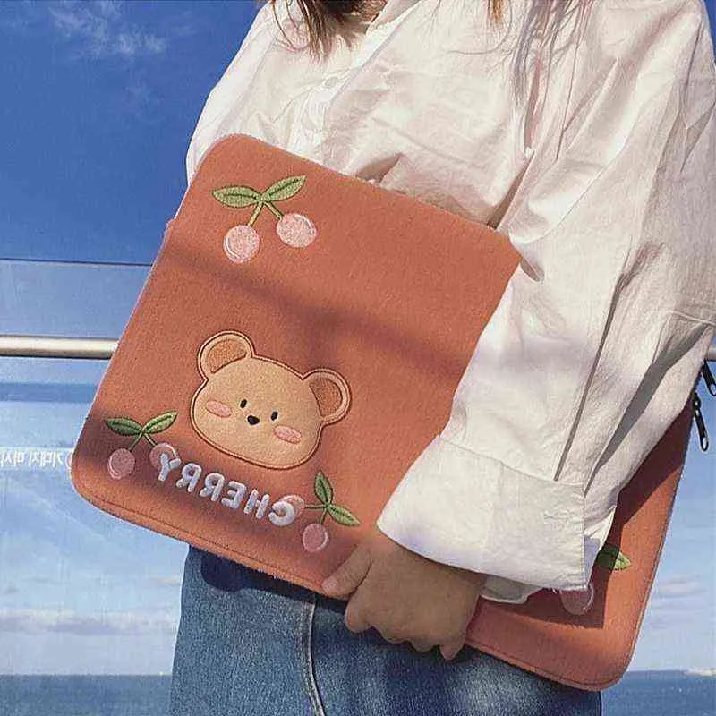 Korea Bear Ipad Bag Pouch Söt Girls Cherry iPad Pro 11 10.5 9.7 tums tabletthylsa Fodral Förvaring 13inch Laptop Innerväska 211224