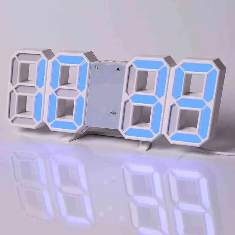 LED Digital Wall Clock Modern Design Horloge Klokken 3D Woonkamer Decor Tafel Alarm Nachtlicht Luminous Desktop H1230