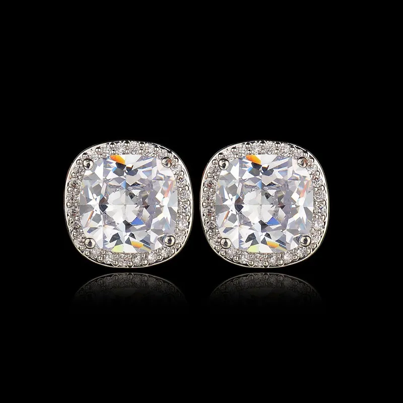 Anti-Allergic 925 Earrings Backs White Gold Plated Bling Cubic Zirconia CZ Diamond Earrings Jewelry Gift for Men Women318P