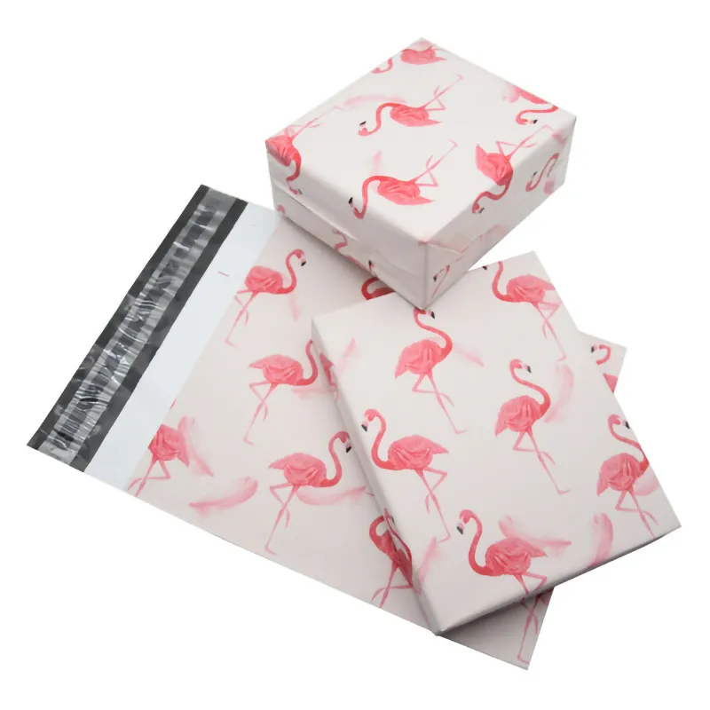 100 pçs 37 25 5cm saco de embalagem flamingo floral folha saco de correio poli mailer auto selo plástico mailing saco de armazenamento expresso personalizado 2207a