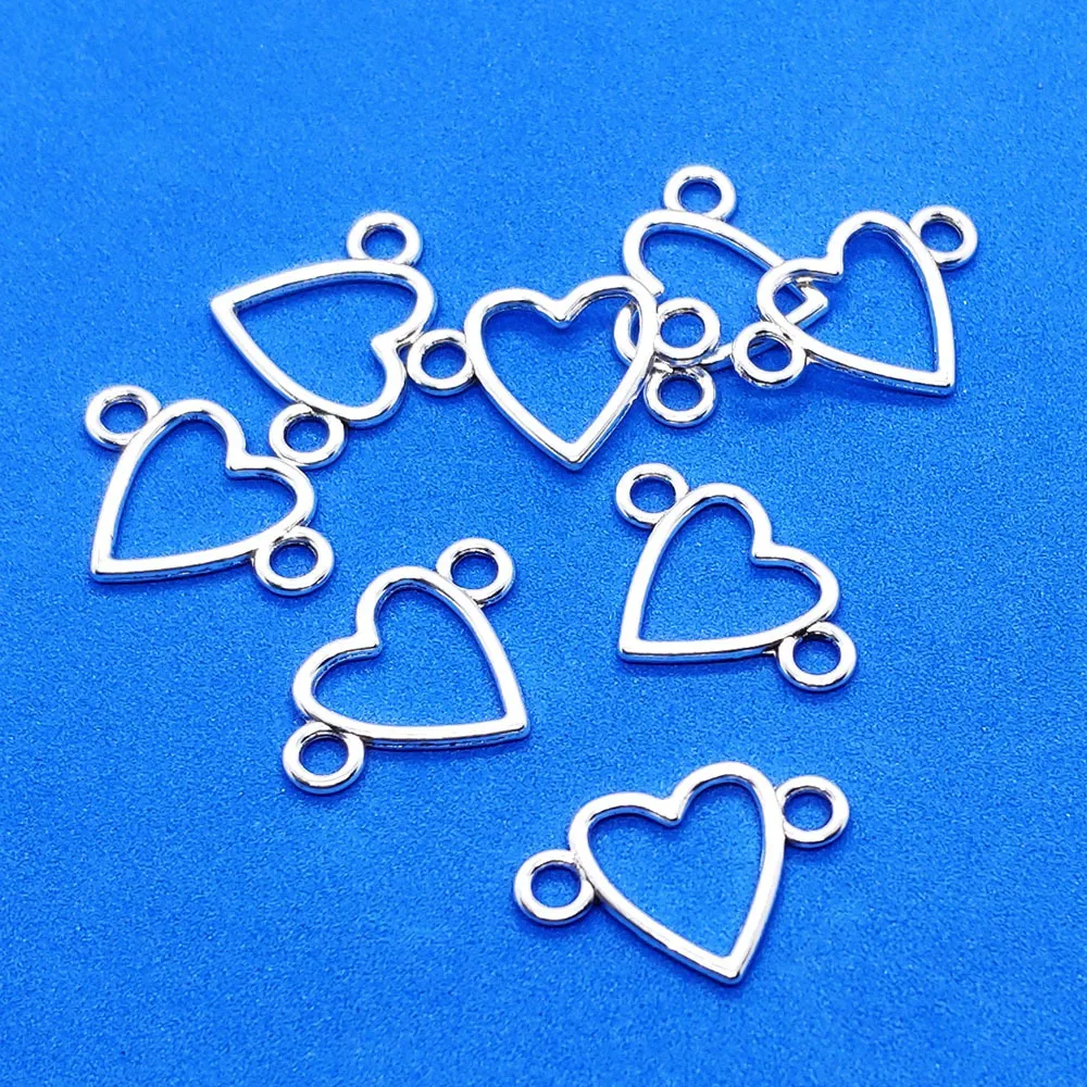 Antique Silver Plated Heart Link Connectors Charms Pendants for Jewelry Making DIY Handmade Craft 16x24mm277c