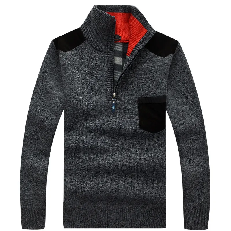 メンズのセーター衣服冬のカジュアル秋のプルオーバーニットセーターオスウールフリース厚い温かいポケットセータースタンディングコラー220929