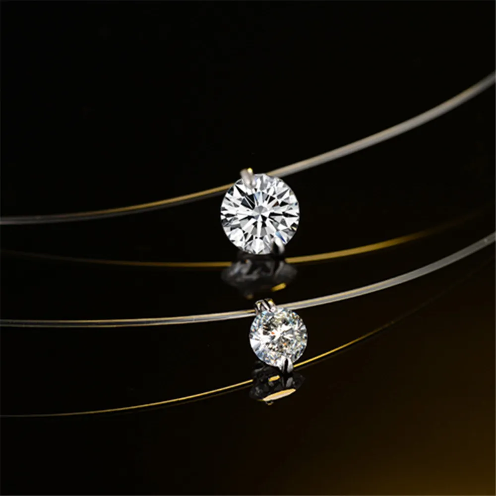 Damen Unsichtbare Halskette mit Anhänger aus Silber, verziert mit Kristallen von Rovski Transparent Fishing Line -X1435633434