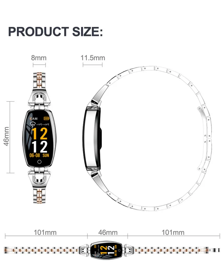 Smart Watch Women 2020 Ultimo Fashion Metal Clock Restensione cardiaca Smartwatch Monitoraggio della pressione sanguigna iOS Android Smart Watches2306077