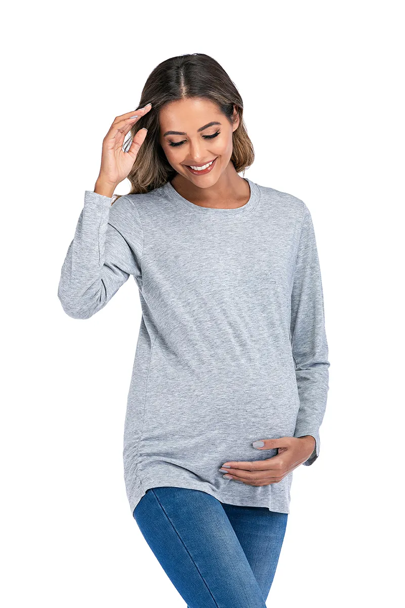 6091 # T-shirt maternità manica lunga stile europeo T-shirt pancia vestiti le donne incinte primavera autunno gravidanza magliette top LJ201114