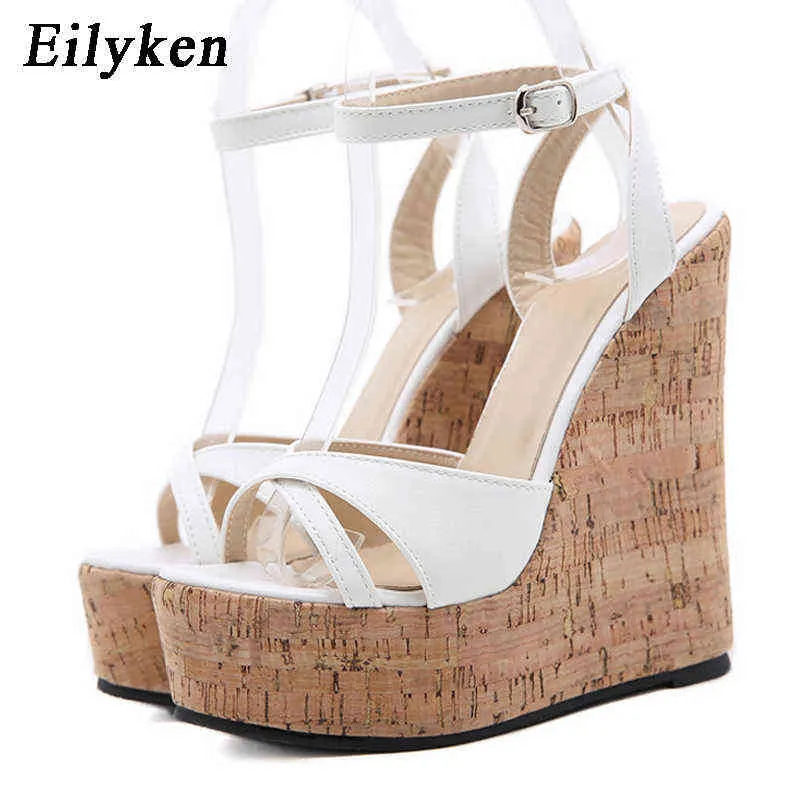 Sandales Eilyken 2022 nouveau été femmes blanc talons hauts sandales plate-forme boucle compensées avant bout ouvert dames chaussures taille 35-42 220121