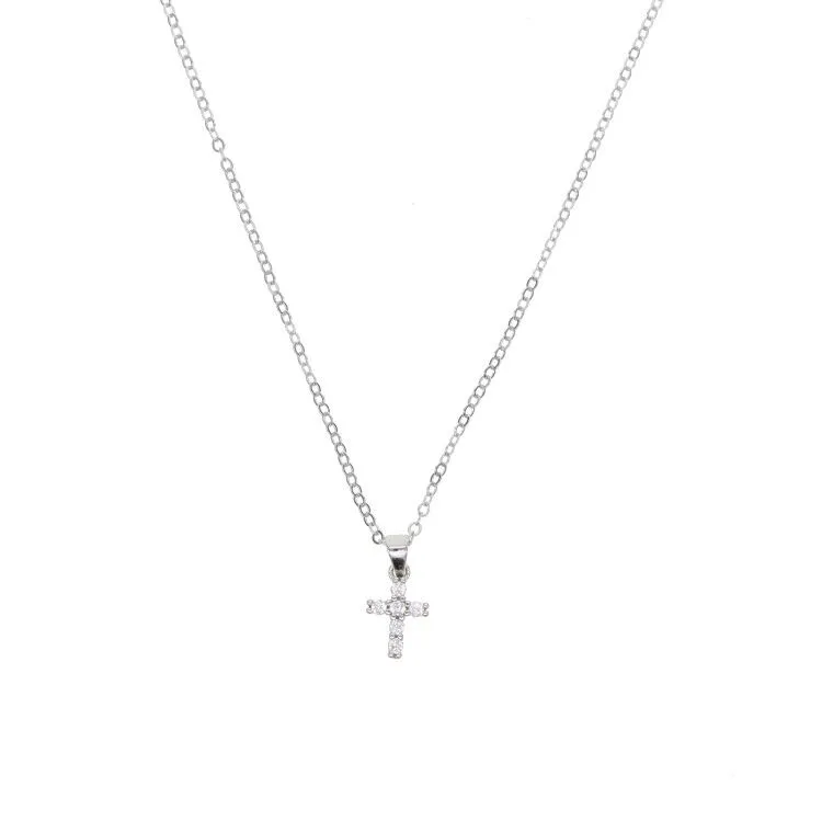 32 8cm Cross Pendant Choker Halsband Söt CZ Cross Charm Women Girl Classic Simple Jewelry Cute Adorable 925 Sterling Silver Cross2834