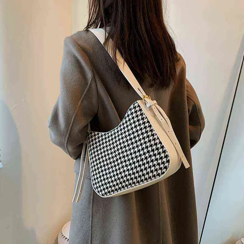 NXY Sacos Cosméticos Mulheres Casual Moda Houndstooth Black e Branco Zipper Ombro Crossbody para Handbags 220303