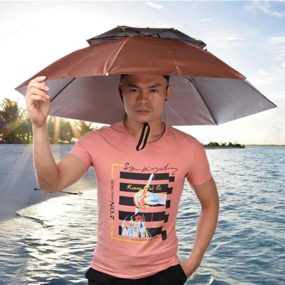 2 Katman Taşınabilir Katlanır Şapka Rüzgar Düzeltici Şapkalı Şemsiye Kapağı Eller Dış Mekan Balıkçılık Kampı için Yağmur Dişilisi 323x1393945
