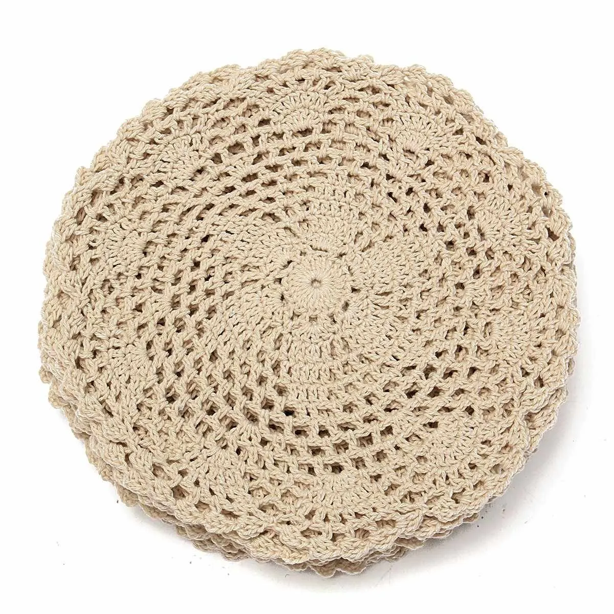 vintage tapis de coton rond main crochet dentelle napperons fleurs dessous de verre table de ménage décoratif artisanat accessoires T2005287m