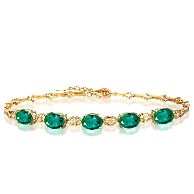 14K Gold Natural Emerald Gemstone Bracelets for Women Pulseira Feminina Bizuteria Joyas Pulseras De Ley 925 Mujer Bracelets Girl B1205