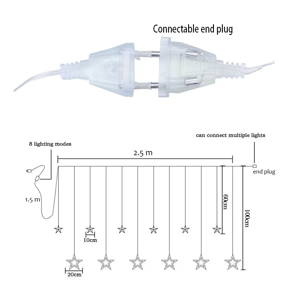 2,5 mt Weihnachtsgirlande Stern Fee Licht Vorhang LED Eiszapfen String Lampe für Outdoor Weihnachten Neujahr Dekor Beleuchtung Y200603