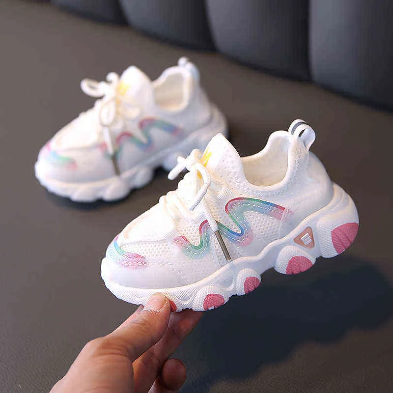 New Spring Children Shoes for Girls Sport Shoes Fashion Breathable Baby Shoes Soft Bottom Non-slip Casual Kids Girl Sneakers AA220311