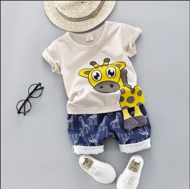 Summer Kids Ubrania dla chłopców 04 lata Cut Cartoon Animal Enimal Ubranie garnitur Giraffe Treshirt Toddler strój 26272971